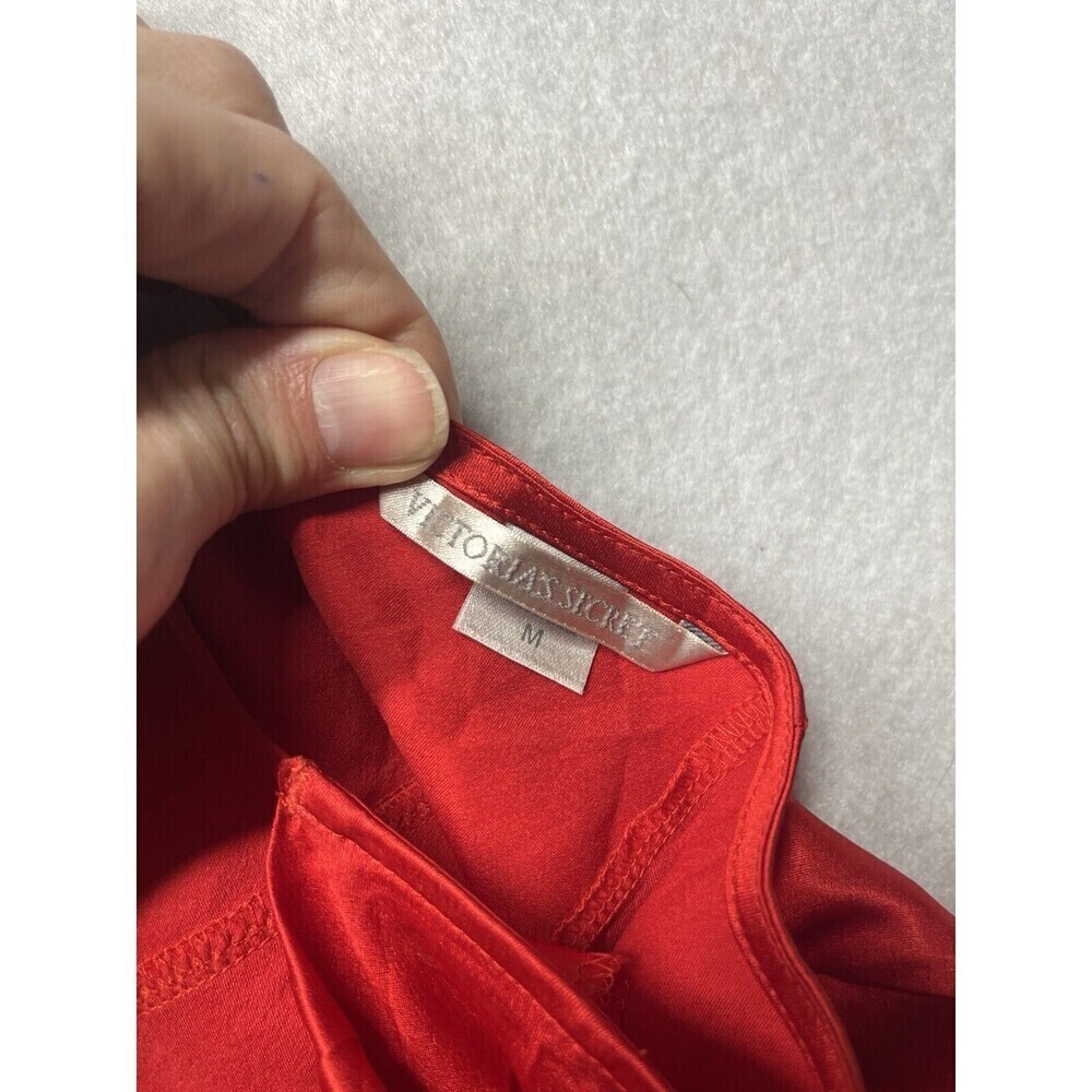 Vintage Victoria's Secret Red Satin Mini Slip Dress Medium 90s Chemise Lingerie - Picture 2 of 3
